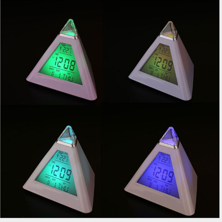 Custom Logo Pyramid Colorful Color-Changing Alarm Clock | Premium Corporate Gifts and Custom Gifts