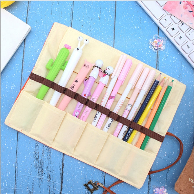 Custom Logo Canvas Retro Scroll Shaped Pencil Bag | Premium Corporate Gifts and Custom Gifts