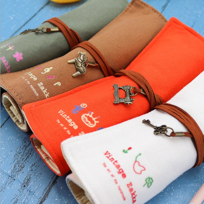 Custom Logo Canvas Retro Scroll Shaped Pencil Bag | Premium Corporate Gifts and Custom Gifts