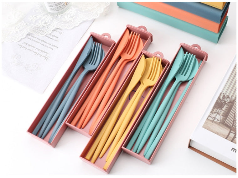 Custom Logo Candy-colored wheat straw knife and fork four-piece set | Premium Corporate Gifts and Custom Gifts