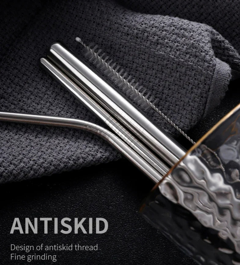 Custom Logo Drawstring Bag Stainless Steel Eco-friendly Thin Straw 2 Pack | Premium Corporate Gifts and Custom Gifts