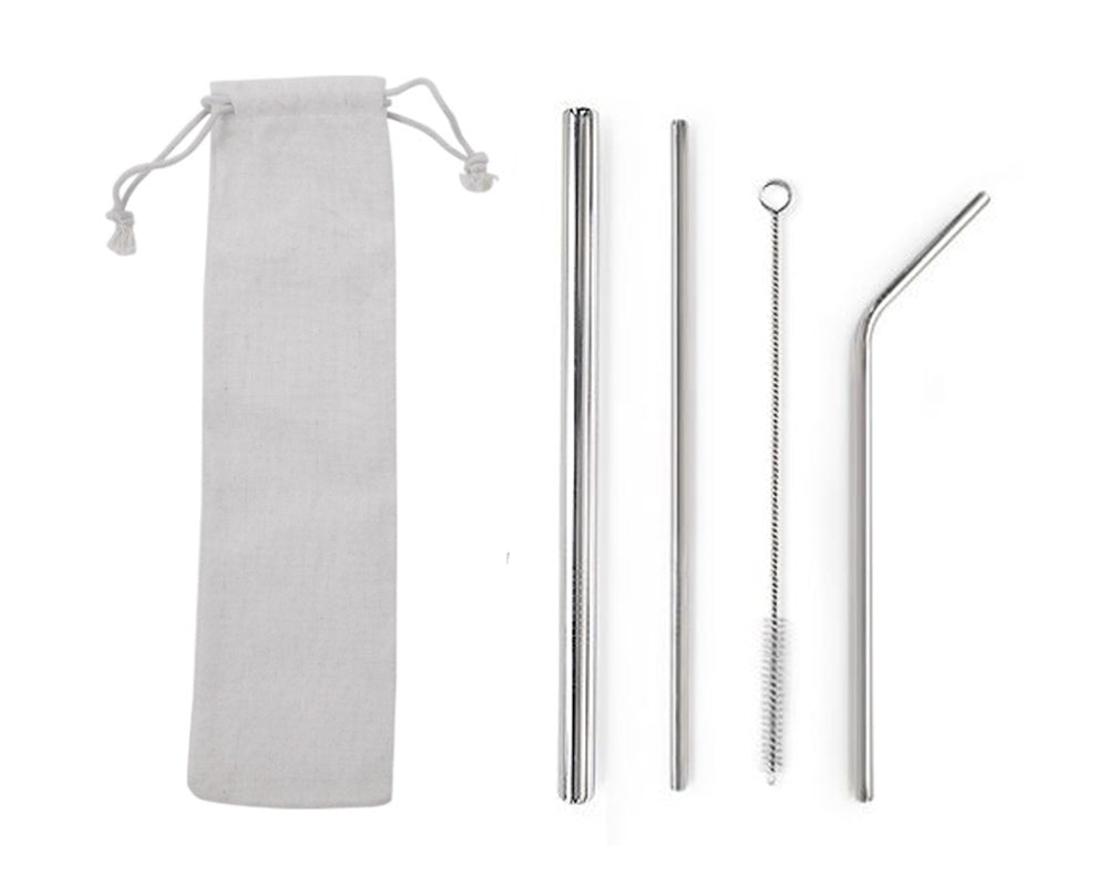 Custom Logo Drawstring Bag Stainless Steel Eco-Friendly Straw 4-Piece Set | Premium Corporate Gifts and Custom Gifts
