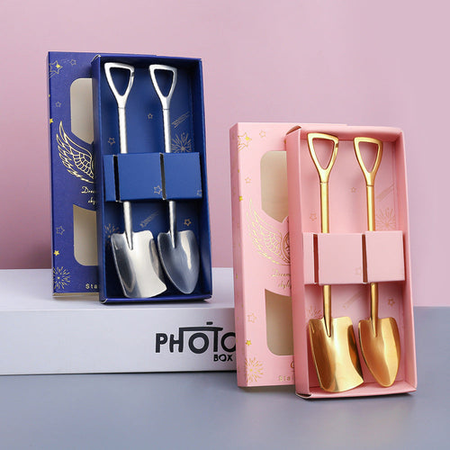 2-Piece Shovel-Style Spoon Set printed with a company logo, corporate gift