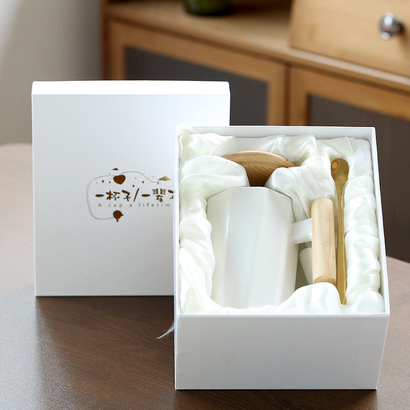 Custom Logo Nordic-style wooden handle ceramic mug gift box | Premium Corporate Gifts and Custom Gifts