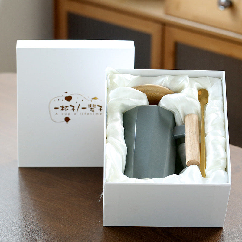 Custom Logo Nordic-style wooden handle ceramic mug gift box | Premium Corporate Gifts and Custom Gifts