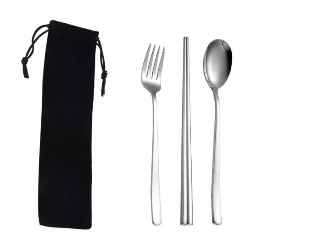 Custom Logo Korean stainless steel tableware 3-piece set (black drawstring pocket) | Premium Corporate Gifts and Custom Gifts