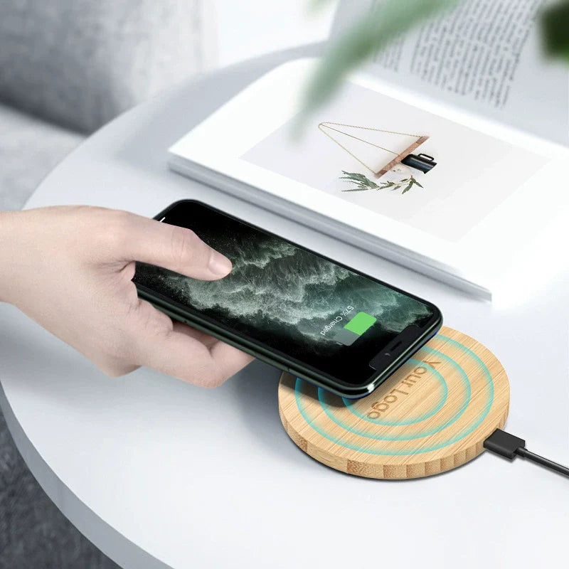 Custom Logo Bamboo Wireless Charging Pad | Premium Corporate Gifts and Custom Gifts