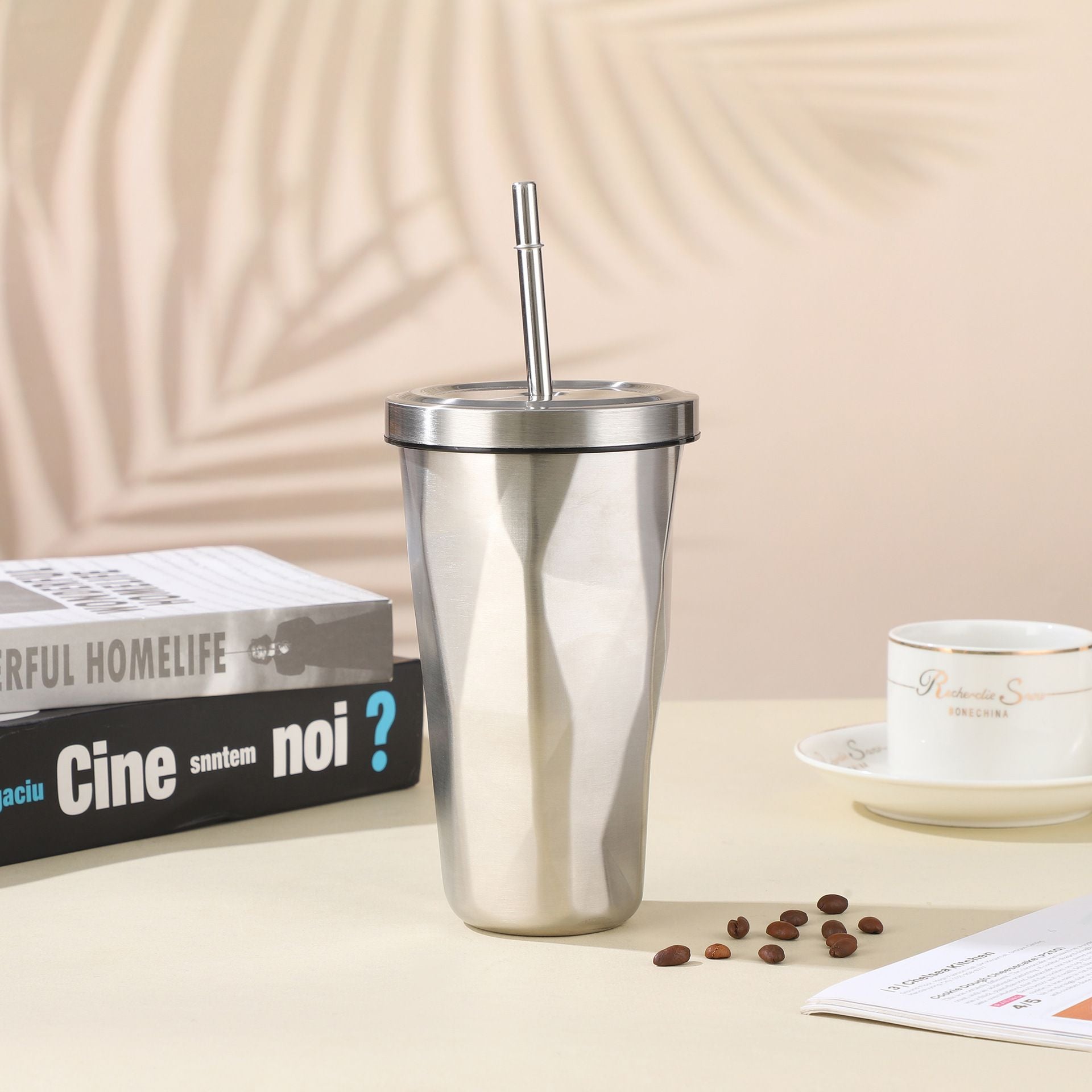 Custom Logo Diamond-shaped stainless steel straw cup | Premium Corporate Gifts and Custom Gifts