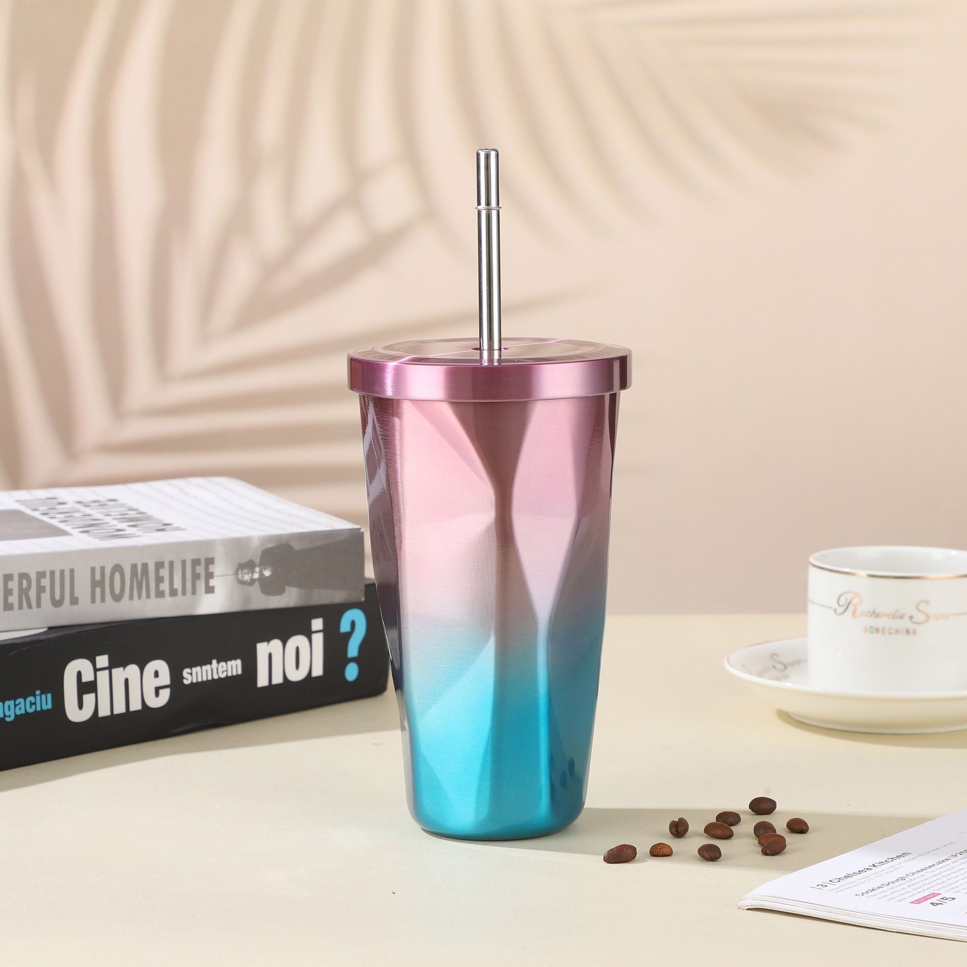 Custom Logo Diamond-shaped stainless steel straw cup | Premium Corporate Gifts and Custom Gifts