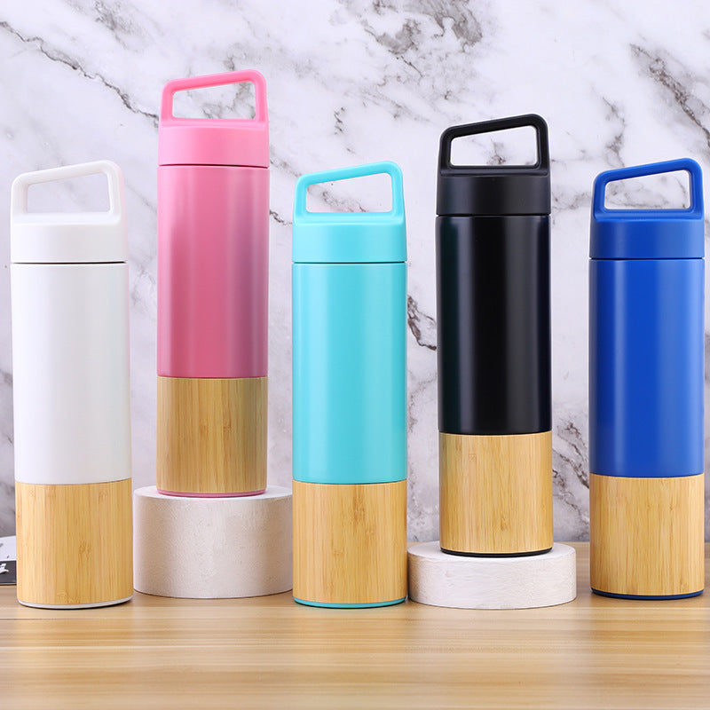 Custom Logo Bamboo and wood spliced portable thermos cup | Premium Corporate Gifts and Custom Gifts