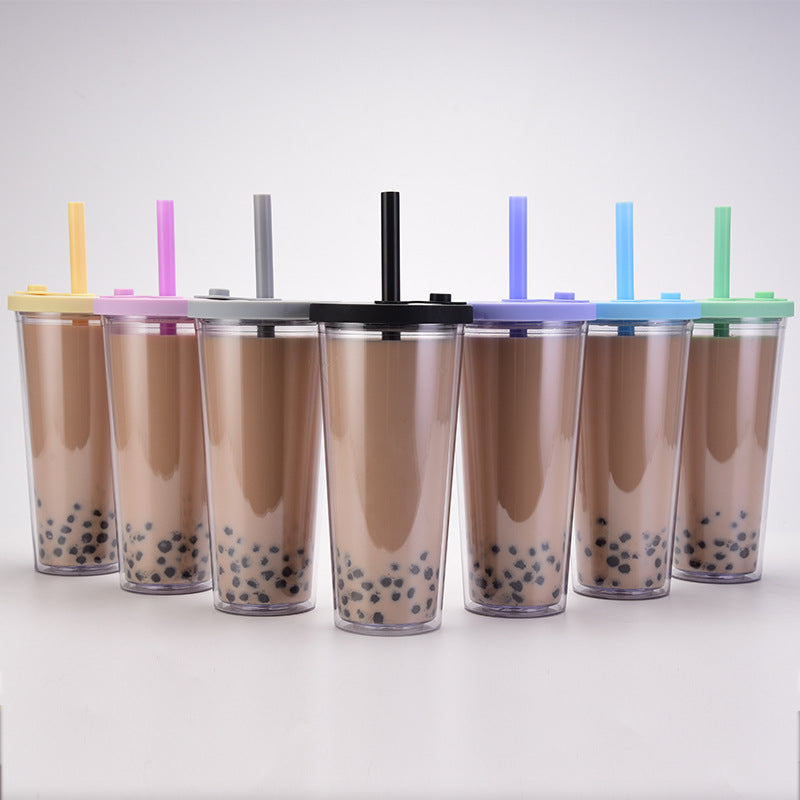 Custom Logo Double-layer plastic thick straw cup | Premium Corporate Gifts and Custom Gifts