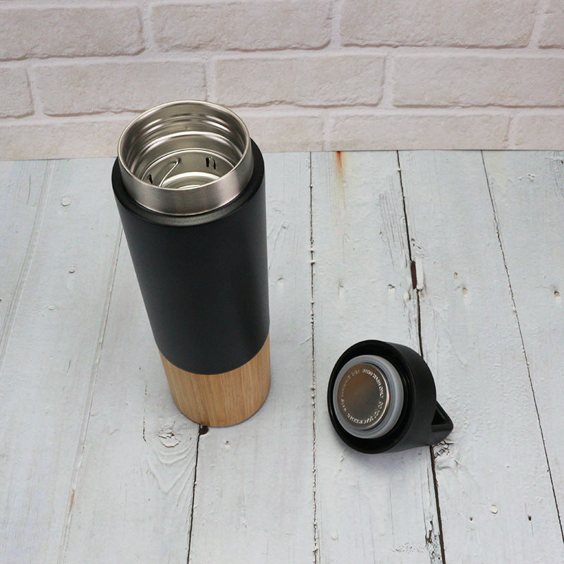 Custom Logo Bamboo and wood spliced portable thermos cup | Premium Corporate Gifts and Custom Gifts