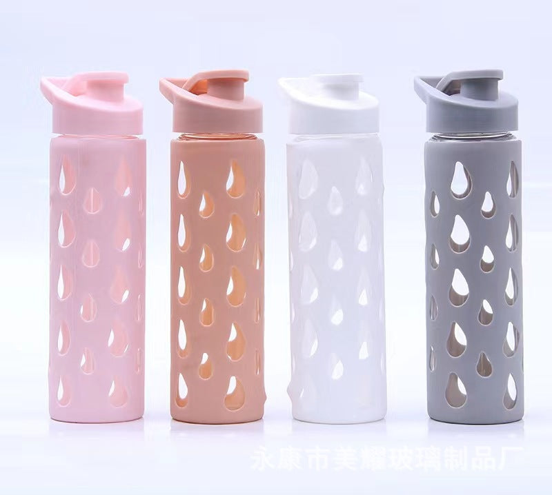 Fashionable Water Drop Glass Bottles printed with a company logo, corporate gift