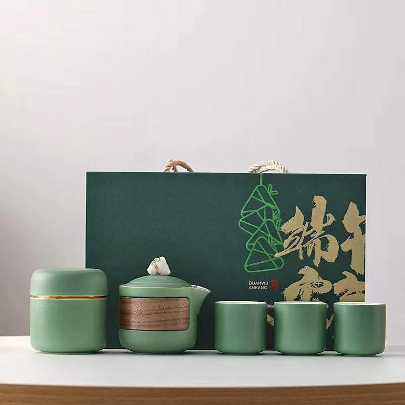 Custom Logo  Dragon Boat Festival Texture Business Ceramic Tea Set | Premium Corporate Gifts and Custom Gifts
