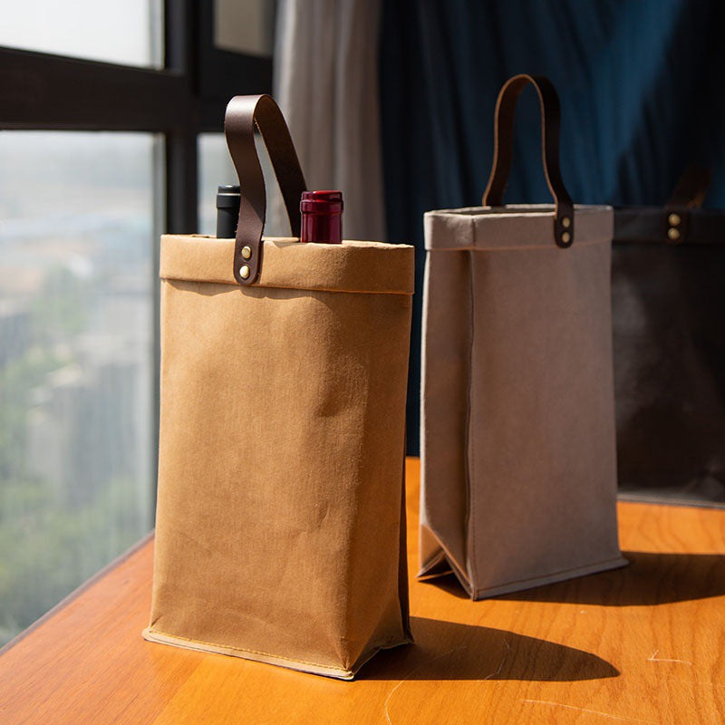 Custom Logo Leather handle washed kraft paper bag | Premium Corporate Gifts and Custom Gifts