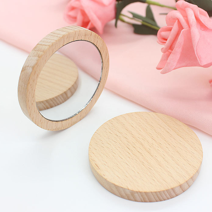 Custom Logo Solid Wood Small Round Mirror | Premium Corporate Gifts and Custom Gifts