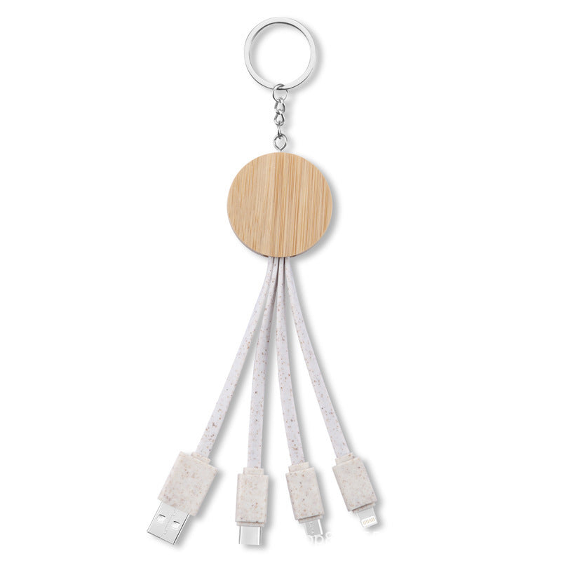 Custom Logo 3-in-1 Wheat Straw Stand Data Cable | Premium Corporate Gifts and Custom Gifts