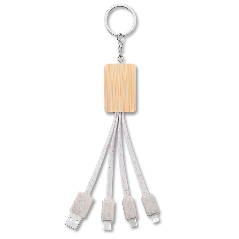 Custom Logo 3-in-1 Wheat Straw Stand Data Cable | Premium Corporate Gifts and Custom Gifts