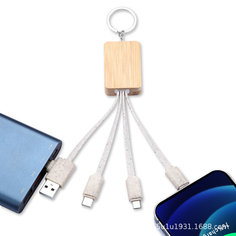 Custom Logo 3-in-1 Wheat Straw Stand Data Cable | Premium Corporate Gifts and Custom Gifts
