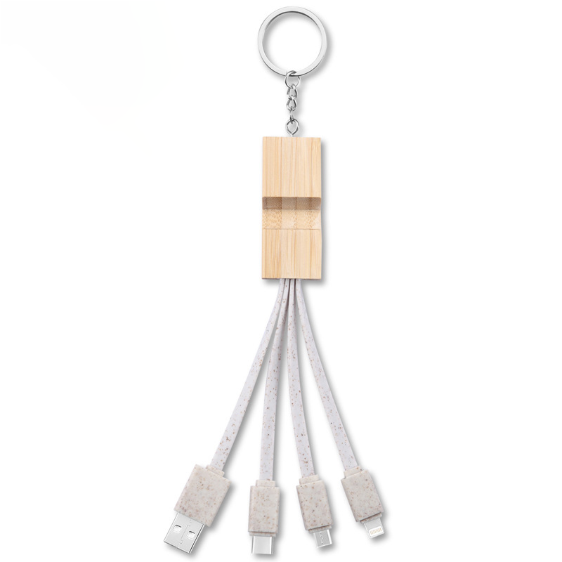 Custom Logo 3-in-1 Wheat Straw Stand Data Cable | Premium Corporate Gifts and Custom Gifts