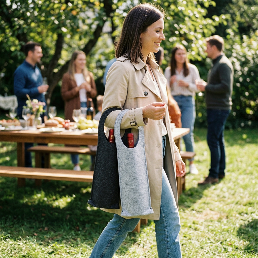 Custom Logo Fashionable Wool Felt Red Wine Bag