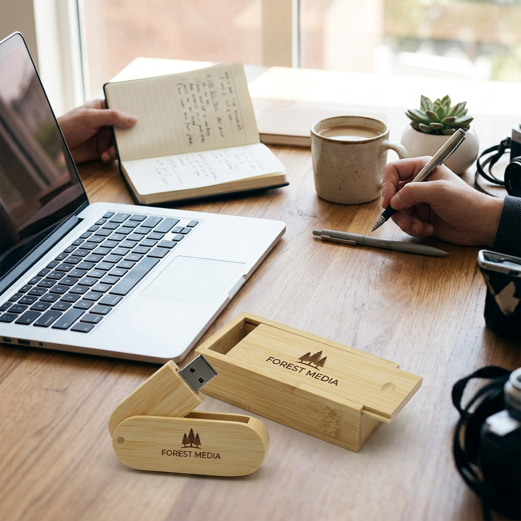 Custom Logo Wood Grain Rotating Flash Drive