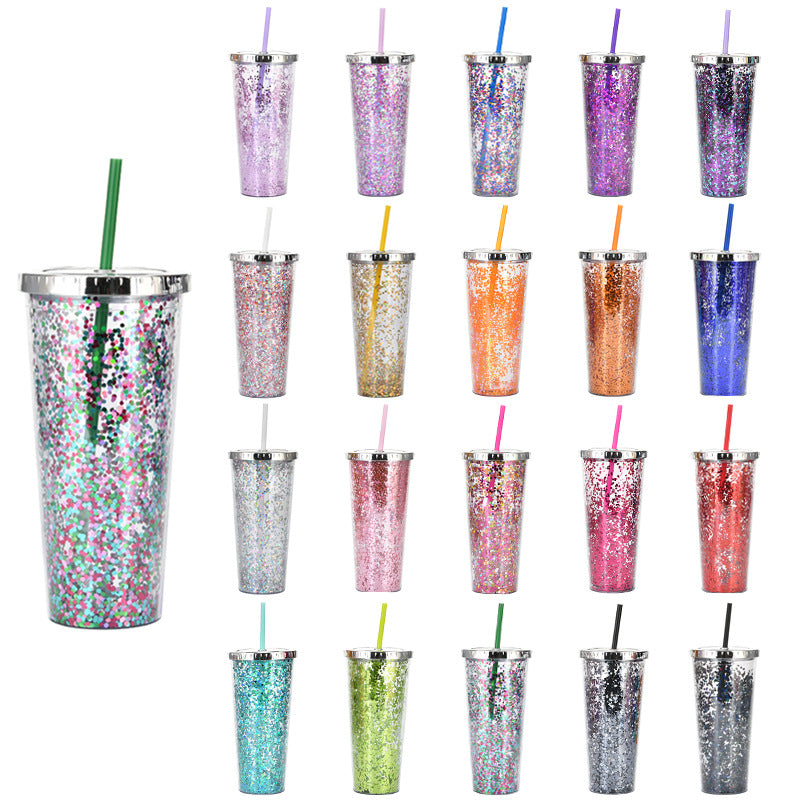 Custom Logo Shiny Sequin Straw Cup | Premium Corporate Gifts and Custom Gifts
